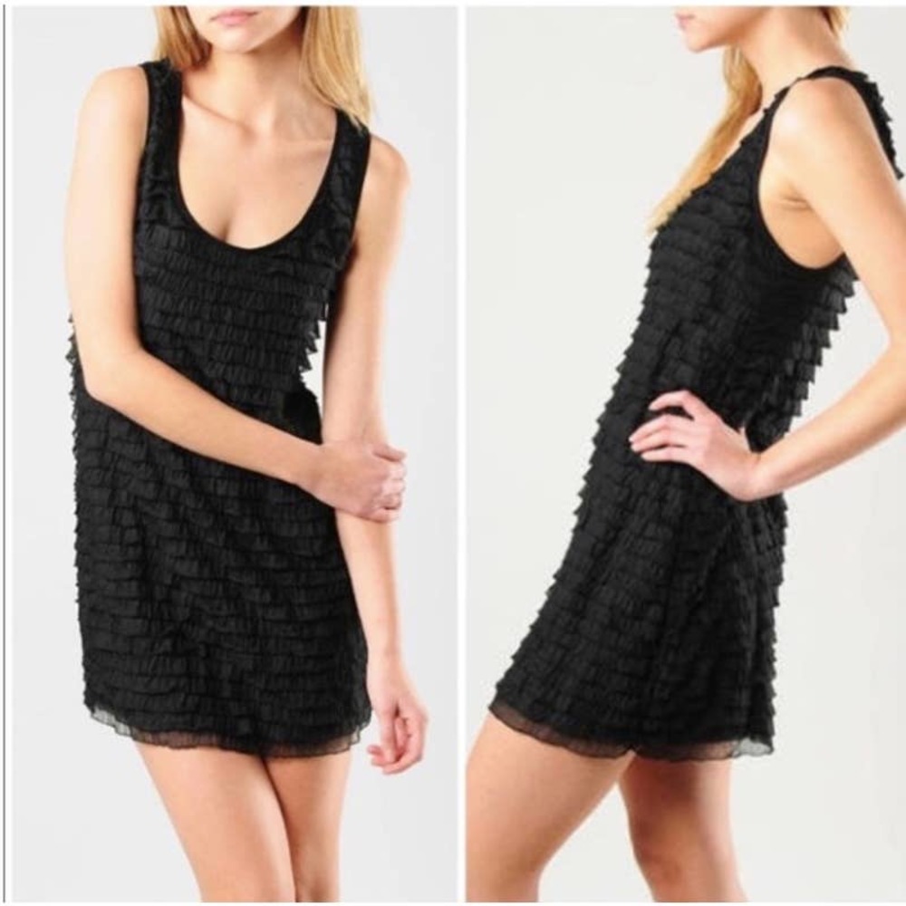 Free People Patra's Black Sleeveless Tiered Ruffle Mini Dress ~ Size Small
